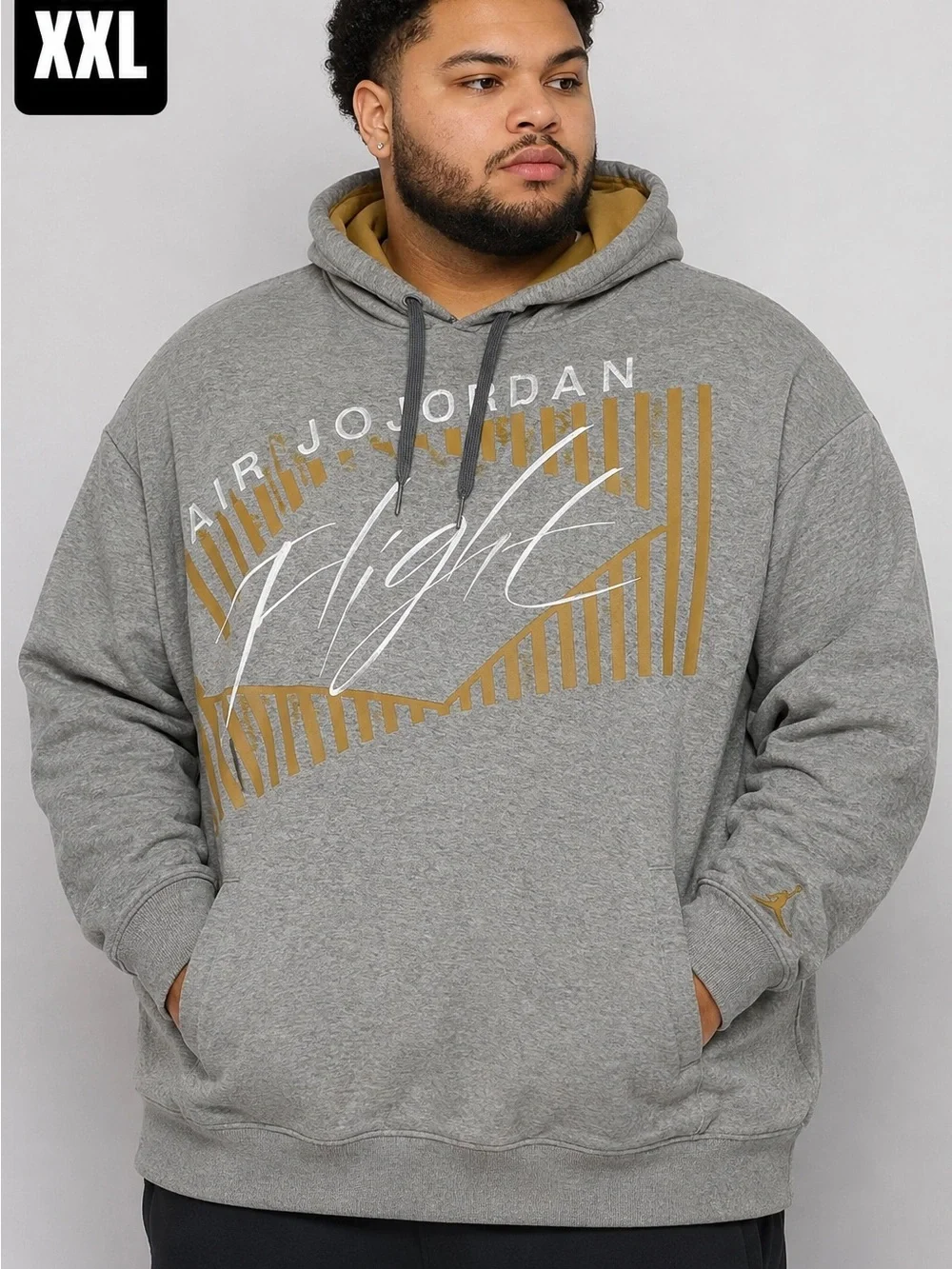 Jordan Air Jordan Flight Men’s XXL Gray Gold Graphic Pullover Hoodie